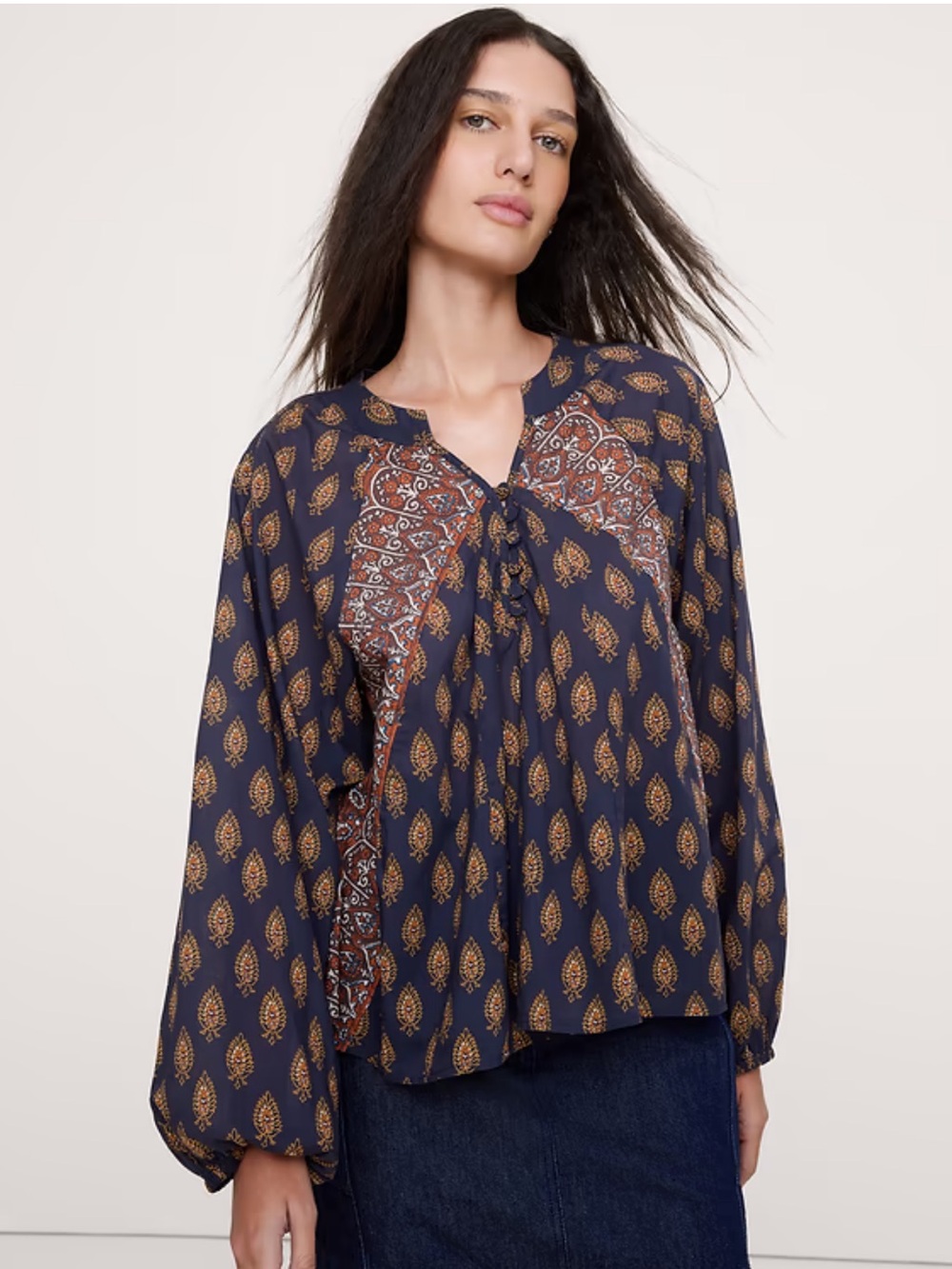 NWOT - Banana Republic Navy Paisley Boho Blouse Spring/Summer 2026